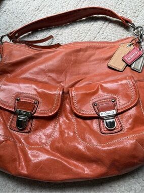 Coach Leather Shoulder Hobo with Front Flap Pockets